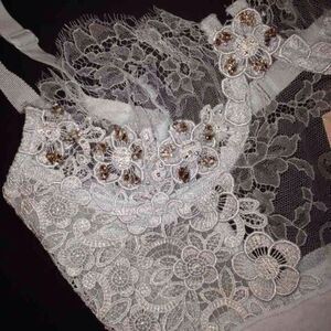 Victoria's Secret Designer Collection 34C TEDDY BLUE embroidered crystallized